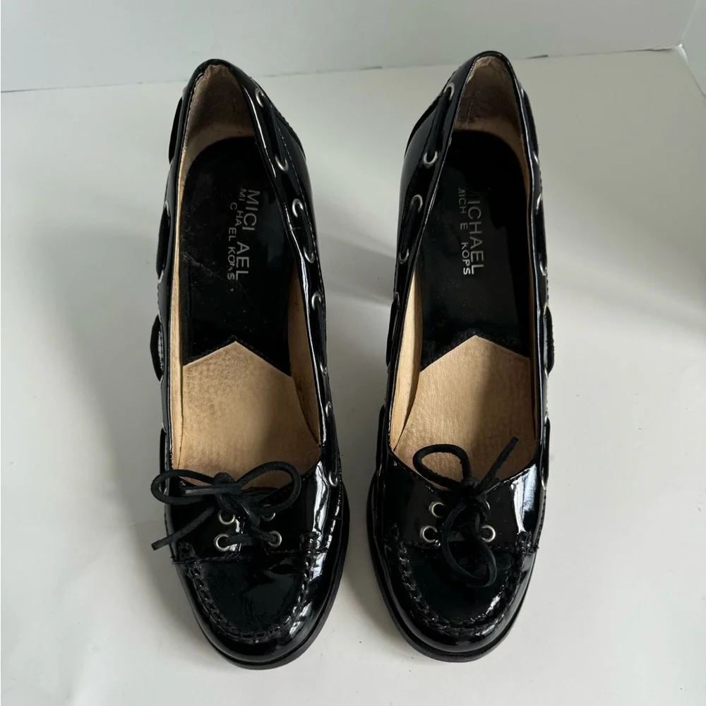 Michael Michael Kors Womens Tabitha Pump Size 8.5M Black Patent Block Heel - Picture 2 of 11